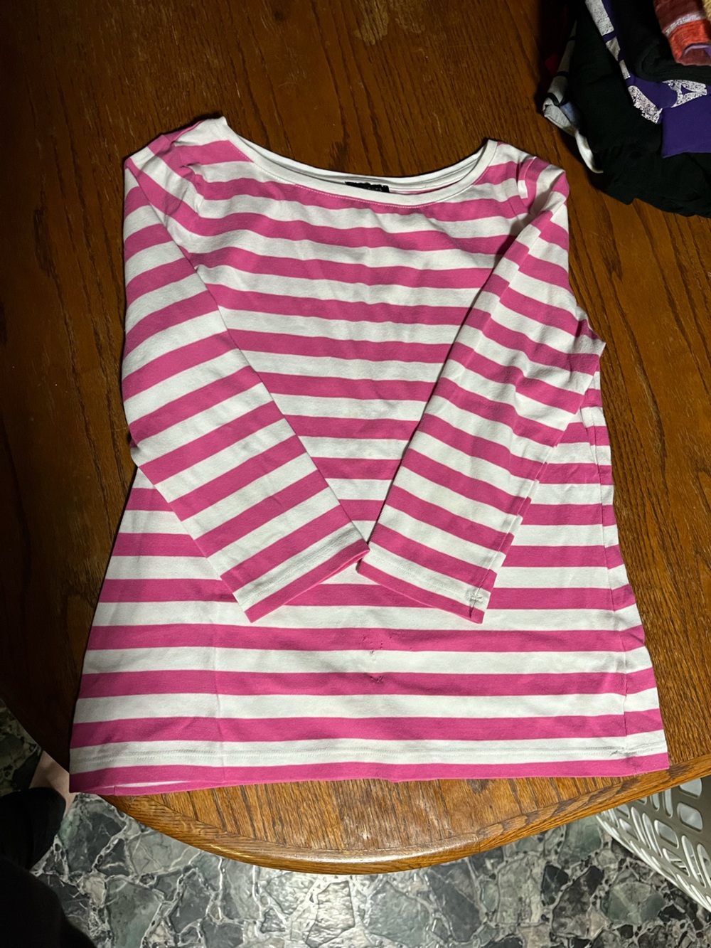 Talbots Pink and White Striped Long Sleeve Boatneck Top